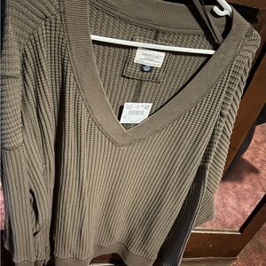 American Eagle Outfitters Brown V-Neck Sweatshirt